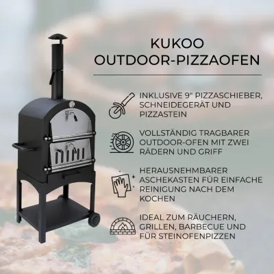 Outdoor Pizzaofen – Kohle, 156 x 64 x 43 cm, Pizzastein &amp; Pizzaschneider inkl.