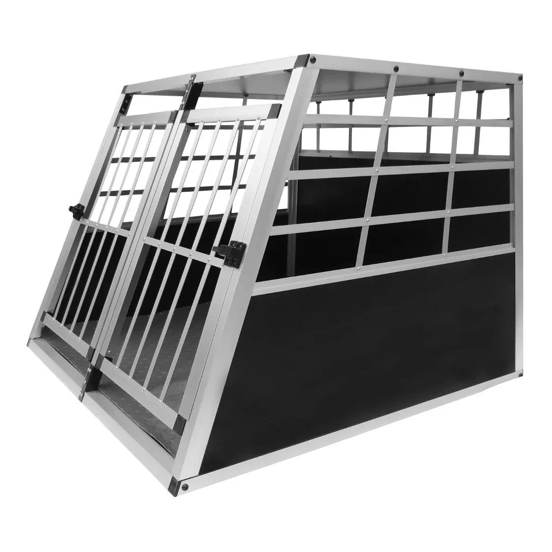 Doppelte Auto‑Hundetransportbox – Aluminium, Gitter, 69 x 97 x 90 cm, inkl. Gummimatte