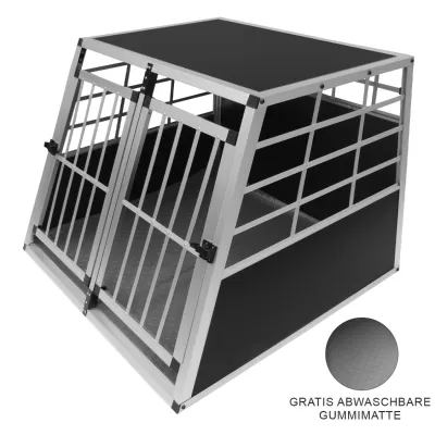 Doppelte Auto‑Hundetransportbox – Aluminium, Gitter, 69 x 97 x 90 cm, inkl. Gummimatte