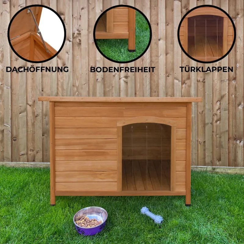 Hundehütte mittel aus Holz – Tannenholz, klappbares Dach, erhöht | 70 x 103 x 66 cm