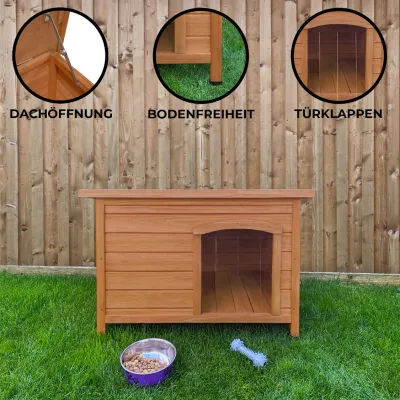 Hundehütte klein aus Holz – Tannenholz, klappbares Dach, erhöht | 58 x 86 x 63 cm
