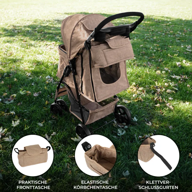 Fronttasche für Pet Stroller, Hundebuggy, Haustierwagen – Gewebtes Beige | Oxford, 2 kg, Klettbefestigung