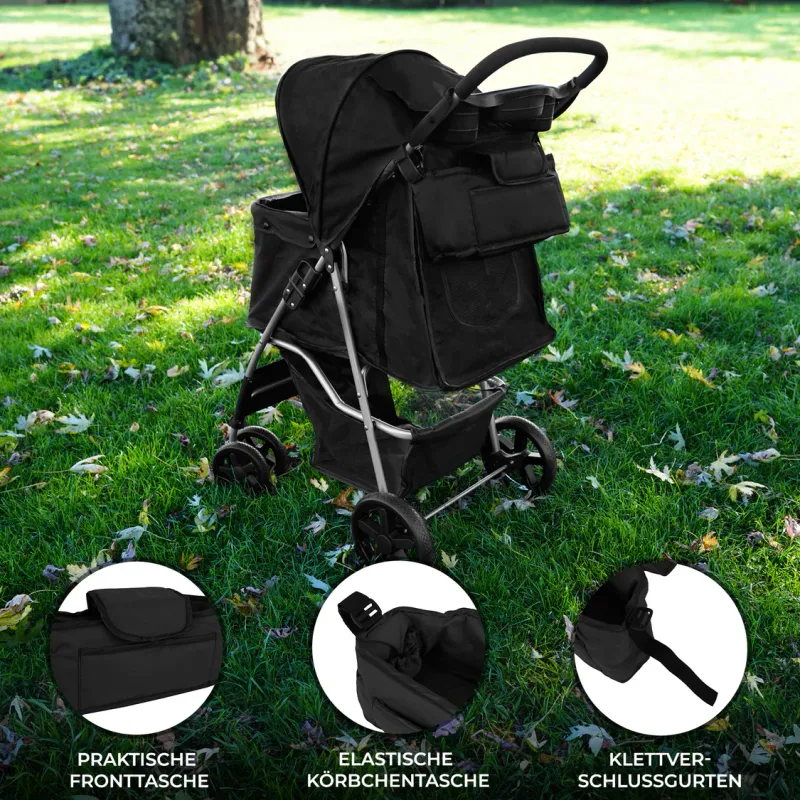 Fronttasche für Pet Stroller, Hundebuggy, Haustierwagen – Schwarz | Oxford, 2 kg, Klettbefestigung