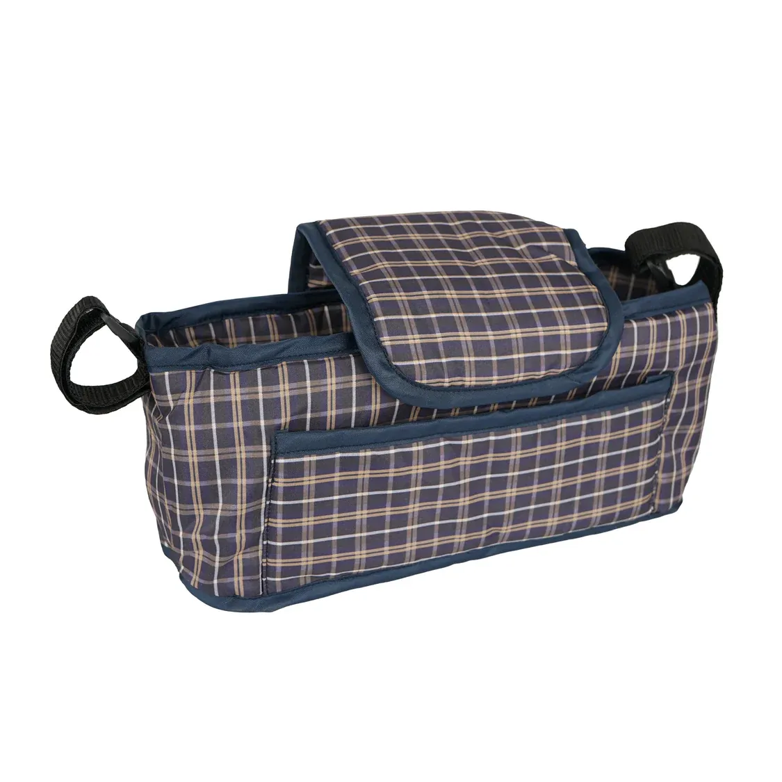 Fronttasche für Pet Stroller, Hundebuggy, Haustierwagen – Blaues Tartanmuster | Oxford, 2 kg, Klettbefestigung