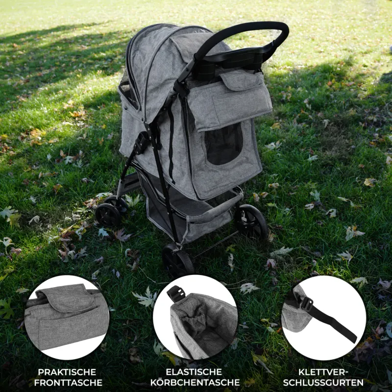 Fronttasche für Pet Stroller, Hundebuggy, Haustierwagen – Gewebtes Grau | Oxford, 2 kg, Klettbefestigung