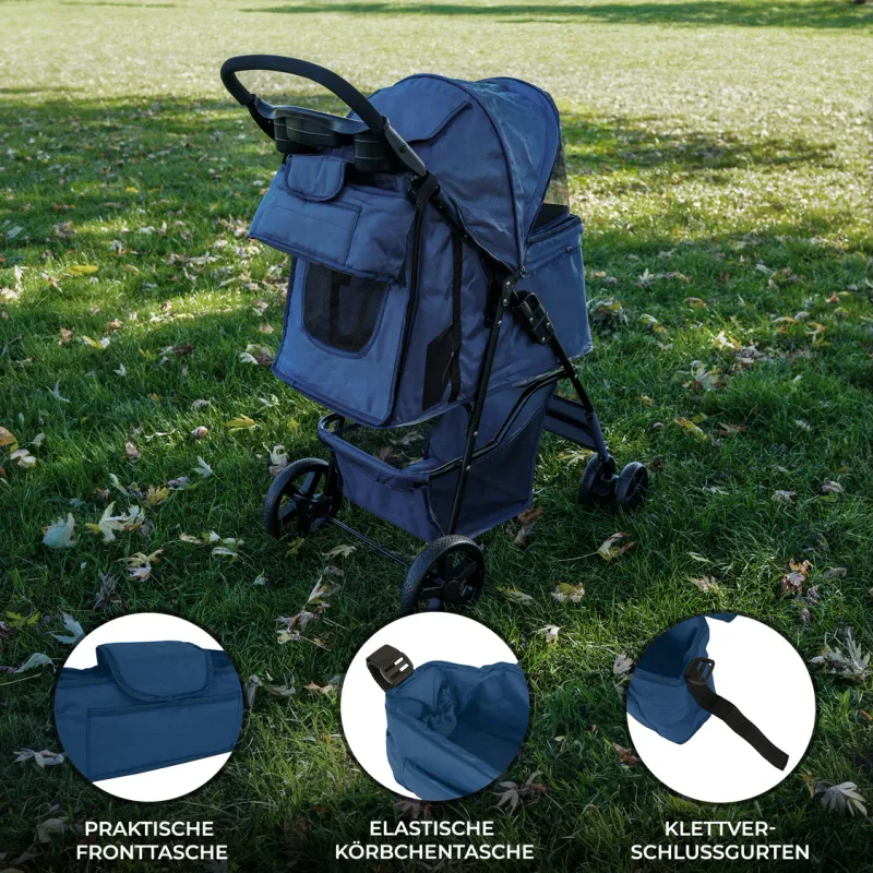 Fronttasche für Pet Stroller, Hundebuggy, Haustierwagen – Marineblau | Oxford, 2 kg, Klettbefestigung