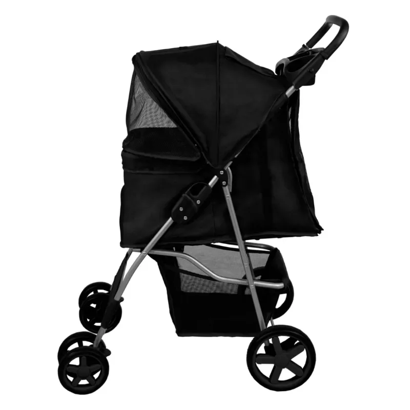 Pet Stroller, Hundebuggy, Haustierwagen – klappbar – schwarz | 15 kg, Bremsen, Netzfenster, Regenabdeckung
