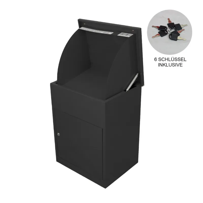 Paketbriefkasten mit Paketfach – Schwarz | 32 × 20,5 × 12 cm, abschliessbar, 5 Schlüssel