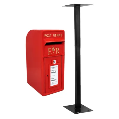 Englischer Stand‑Briefkasten mit Bodenständer – rot, gusseisern, wasserfest, abschliessbar