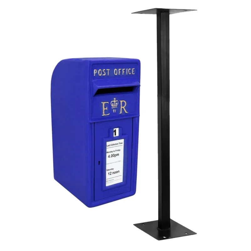 Schottischer Stand‑Briefkasten mit Bodenständer – blau, gusseisern, wasserfest, abschliessbar
