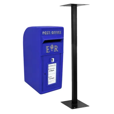 Schottischer Stand‑Briefkasten mit Bodenständer – blau, gusseisern, wasserfest, abschliessbar