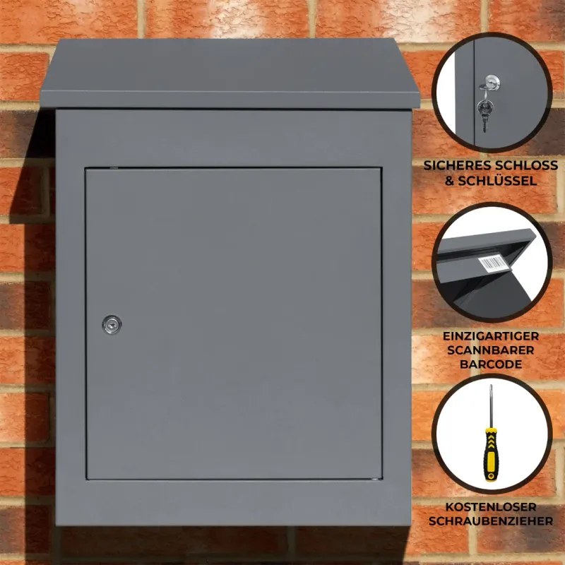 Paketkasten – Grau | Abschliessbar, Anti‑Diebstahl, 35 × 19 × 15 cm, wetterfest