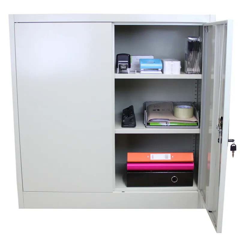 Aktenschrank Metall – Hellgrau | 90 x 90 x 40 cm, abschliessbar, 2 Regale