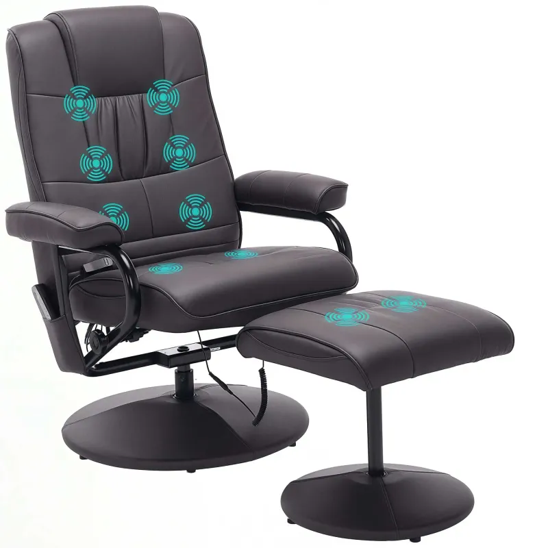 Massagesessel mit Hocker – Braun | 10 Vibrationspunkte, drehbar, 145° Neigung
