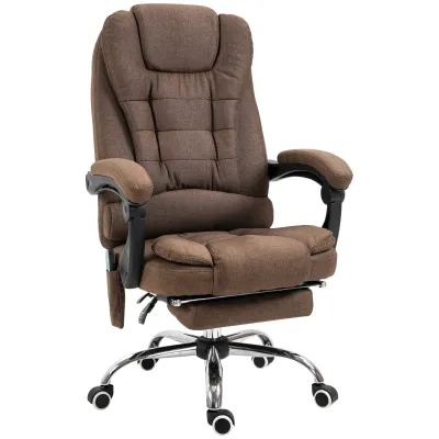 Chefsessel mit Massage &amp; Heizung – Braun | 6‑Punkt, Liegefunktion, Fussstütze, Lordosenkissen