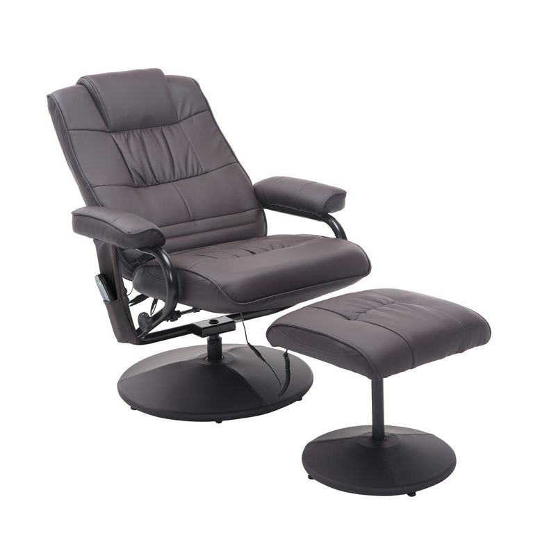 Massagesessel mit Hocker – Braun | 10 Vibrationspunkte, drehbar, 145° Neigung