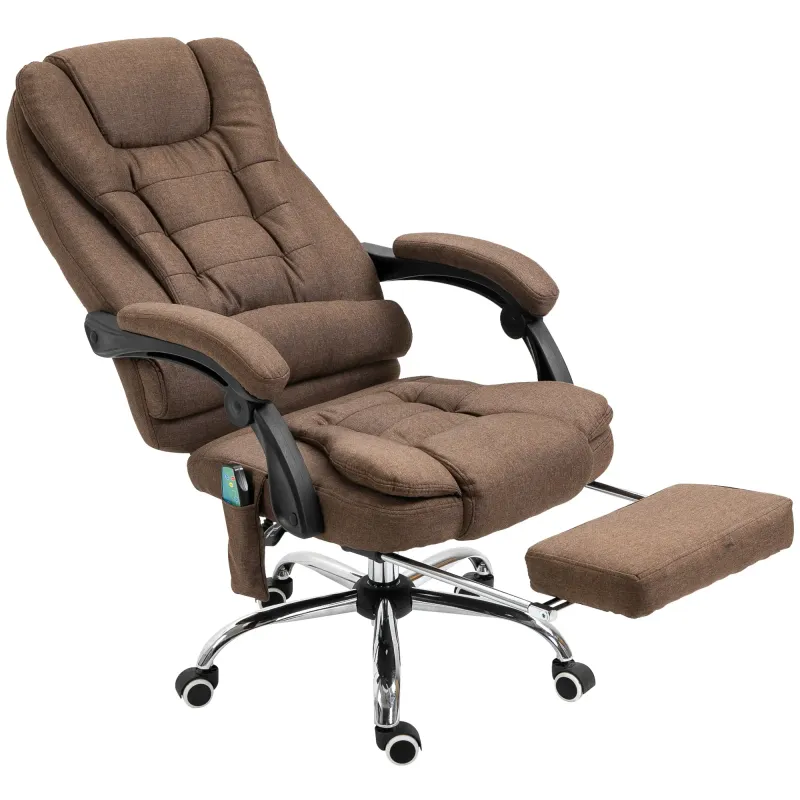 Chefsessel mit Massage & Heizung – Braun | 6‑Punkt, Liegefunktion, Fussstütze, Lordosenkissen