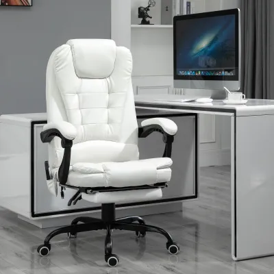 Büro‑Massagesessel – Weiss | 7 Punkte, 90–155° Liege, Fussstütze, 360° drehba