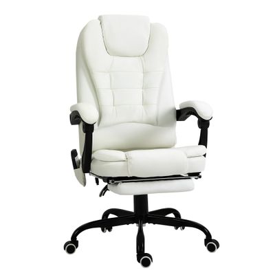 Büro‑Massagesessel – Weiss | 7 Punkte, 90–155° Liege, Fussstütze, 360° drehba