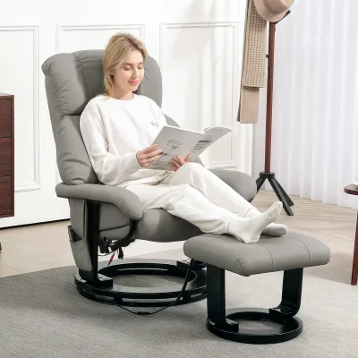 Massagesessel mit Hocker Grau | 10 Punkte, 145° Neigung, Kunstleder