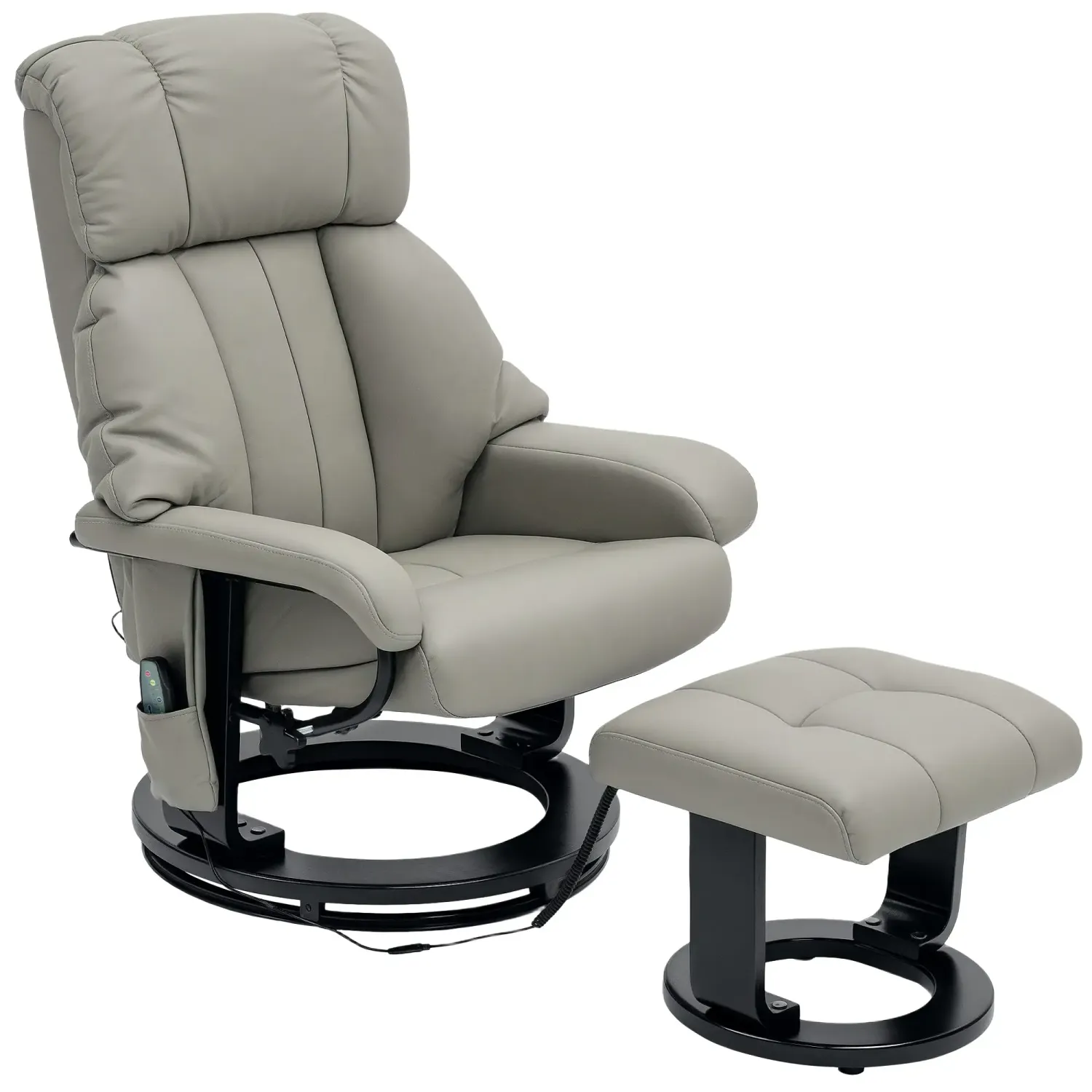 Massagesessel mit Hocker – Grau | 10 Punkte, 145° Neigung, Kunstleder, Seitentasche