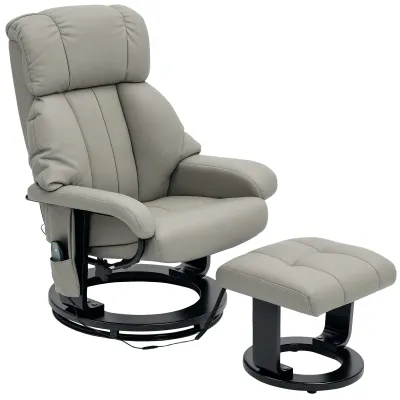 Massagesessel mit Hocker – Grau | 10 Punkte, 145° Neigung, Kunstleder, Seitentasche