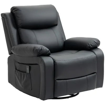 Massagesessel – Schwarz | 8 Punkte, 150° Liege, 360° drehbar, Wippfunktion, Kunstleder