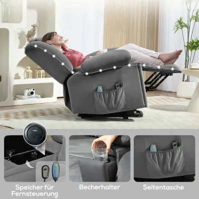 Elektrischer Aufsteh-Sessel Dunkelgrau | USB, Massage, Wärme, optional Montageservice