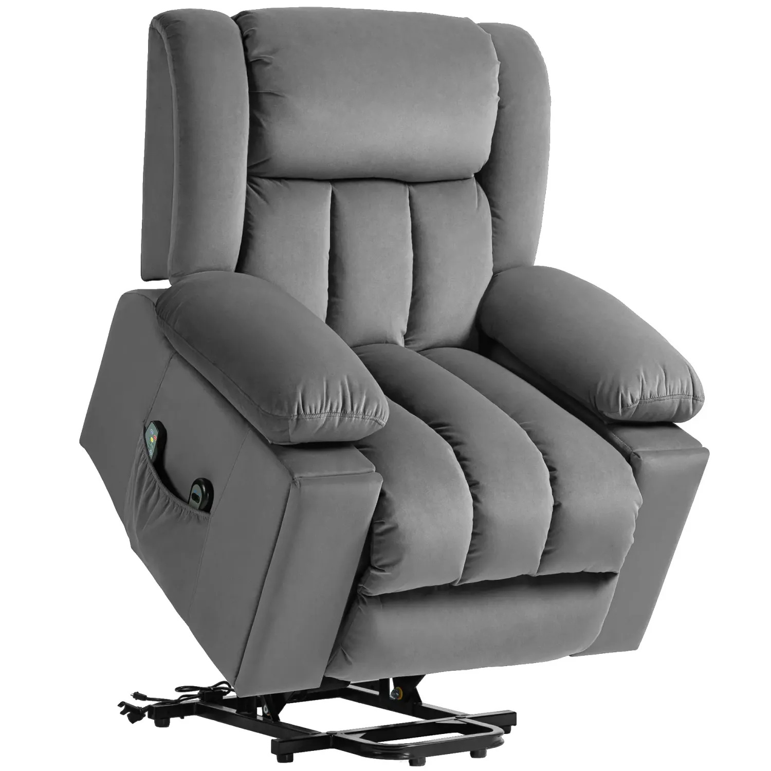 Elektrischer Aufsteh-Sessel, Massagesessel – Samt, USB-C &amp; Micro, 45°/135°, Dunkelgrau