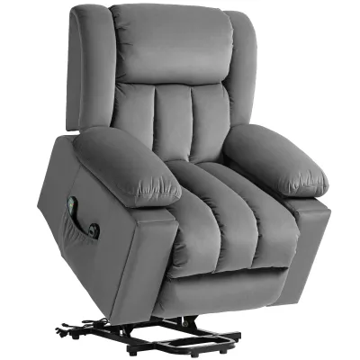 Elektrischer Aufsteh-Sessel, Massagesessel – Samt, USB-C &amp; Micro, 45°/135°, Dunkelgrau