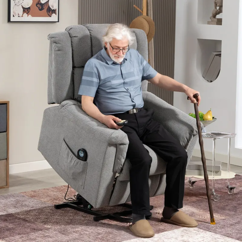 Powerlift Aufstehsessel mit Massage &amp; Wärme – Dunkelgrau, 85x91x104 cm