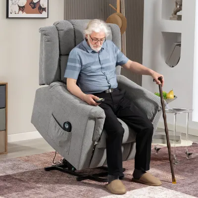 Powerlift Aufstehsessel mit Massage & Wärme – Dunkelgrau, 85x91x104 cm