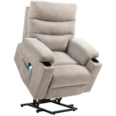 Aufstehsessel Massagesessel, Doppelmotor 170°, USB – Hellbraun
