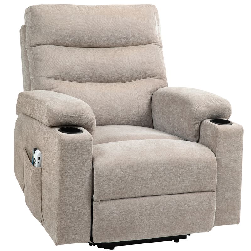 Aufstehsessel Massagesessel, Doppelmotor 170°, USB – Hellbraun