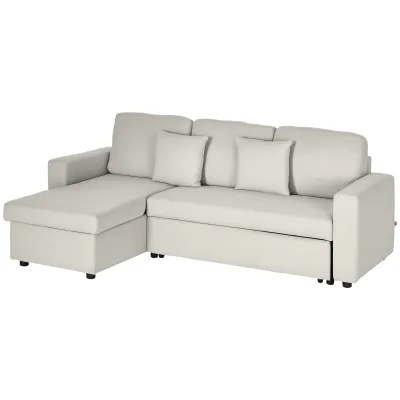 Ecksofa, Eckcouch mit Bettfunktion L-Form, Stauraum, ausziehbar – Cremeweiss