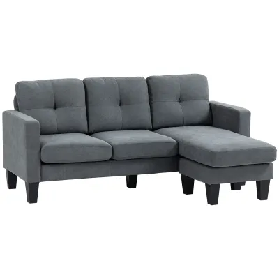 Eckcouch, Ecksofa L-Form mit beidseitiger Chaiselongue – Dunkelgrau, 186x130x84 cm