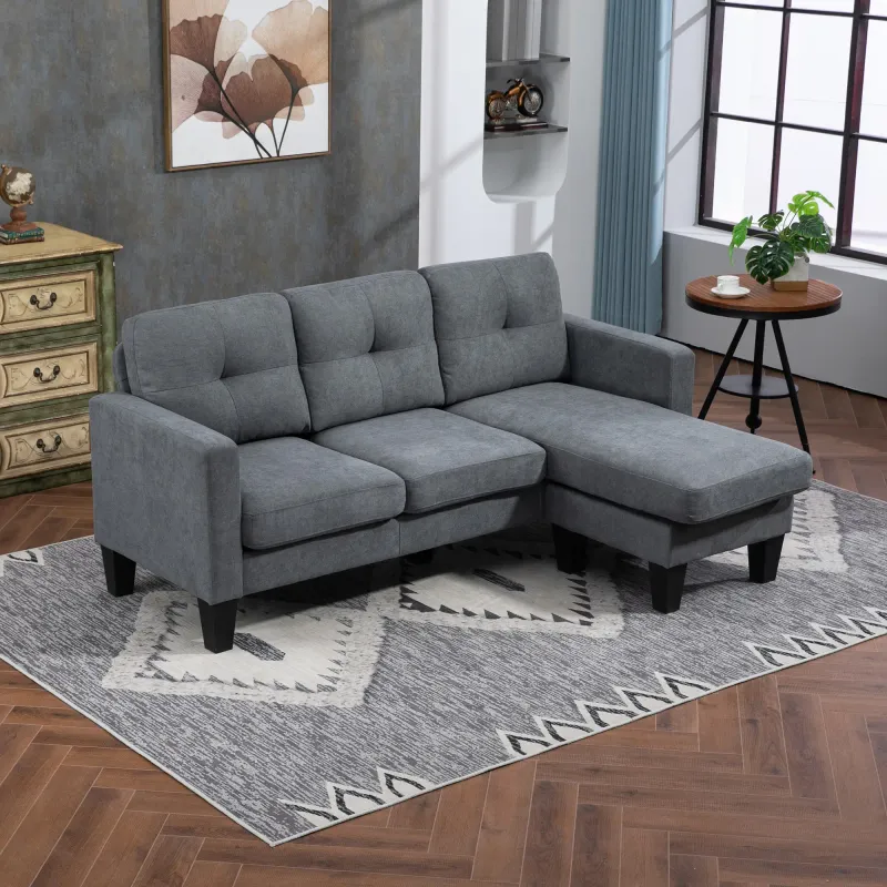 Eckcouch, Ecksofa L-Form mit beidseitiger Chaiselongue – Dunkelgrau, 186x130x84 cm