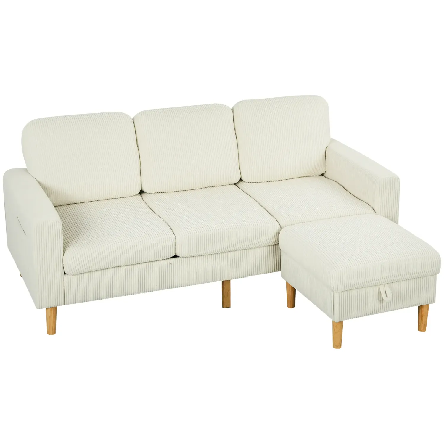 3-Sitzer-Sofa mit Stauraum-Hocker, Rippenvelours – Beige, 192x138x85 cm