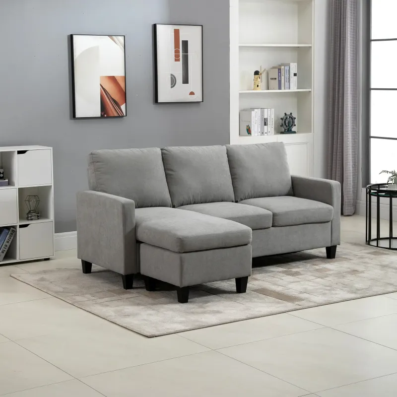 Ecksofa mit Schlaffunktion, 3‑Sitzer, Bettkasten – Grau, 197x139x91 cm