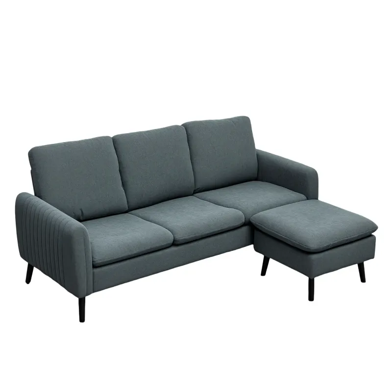 Ecksofa 3‑Sitzer mit Hocker, L‑Form, Cordstoff – Dunkelgrau, 196x140x88 cm