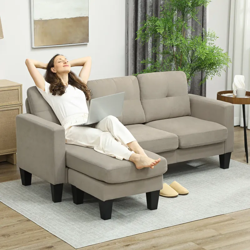 Ecksofa 3‑Sitzer mit Chaiselongue links/rechts – Beige, 186x130x84 cm