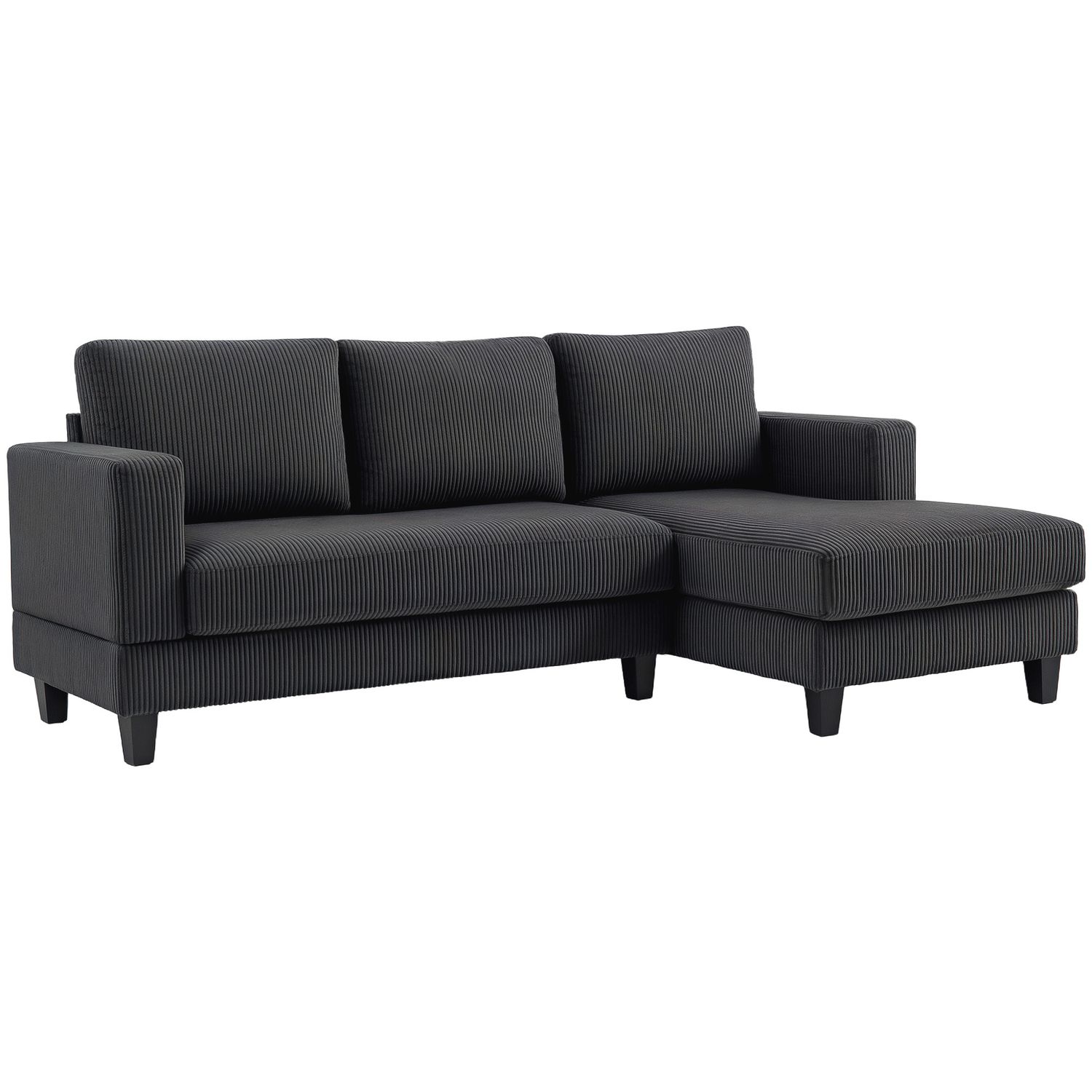 Ecksofa L‑Form 3‑Sitzer mit Chaiselongue – Cordstoff Grau, 214x134x87 cm, Federkern