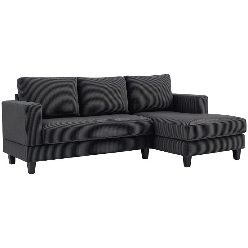 Ecksofa L‑Form 3‑Sitzer mit Chaiselongue – Cordstoff Grau, 214x134x87 cm, Federkern
