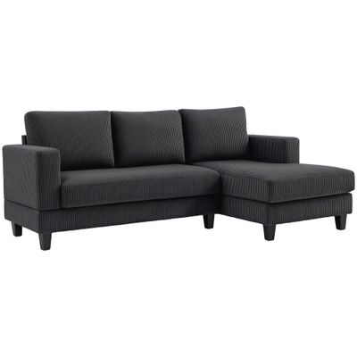 Ecksofa L‑Form 3‑Sitzer mit Chaiselongue – Cordstoff Grau, 214x134x87 cm, Federkern