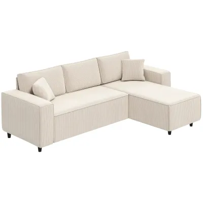 3‑Sitzer Ecksofa mit Chaiselongue – Cord, Cremeweiss, 241x153x83 cm