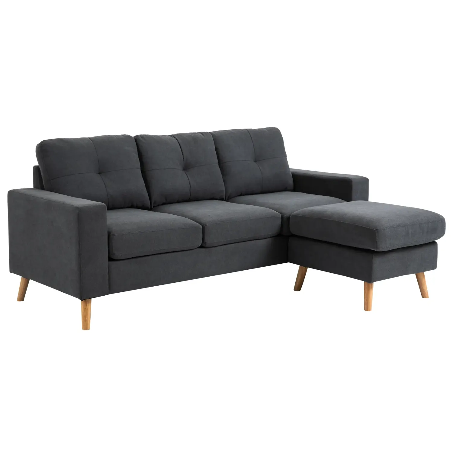Ecksofa 3-Sitzer mit Hocker | Skandinavisches Design | L-Form rechts/links | Anthrazitgrau | 193 x 136 x 85 cm