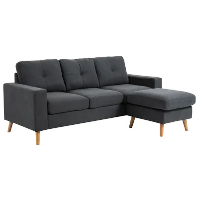 Ecksofa 3-Sitzer mit Hocker | Skandinavisches Design | L-Form rechts/links | Anthrazitgrau | 193 x 136 x 85 cm