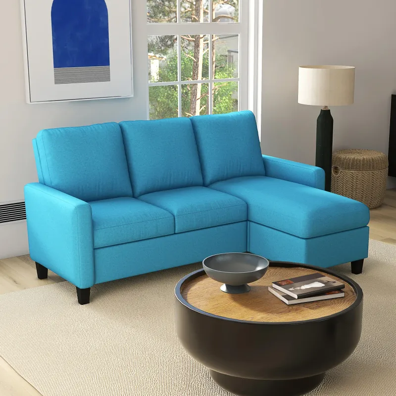 Ecksofa 3-Sitzer mit reversibler Chaiselongue | Blau | 197L x 139B x 91H cm | 100% Polyester, Federkern, 28D