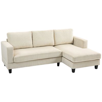 Ecksofa 3-Sitzer mit Ottomane | Rippvelours Beige, Taschenfederpaket | Breite 214 cm
