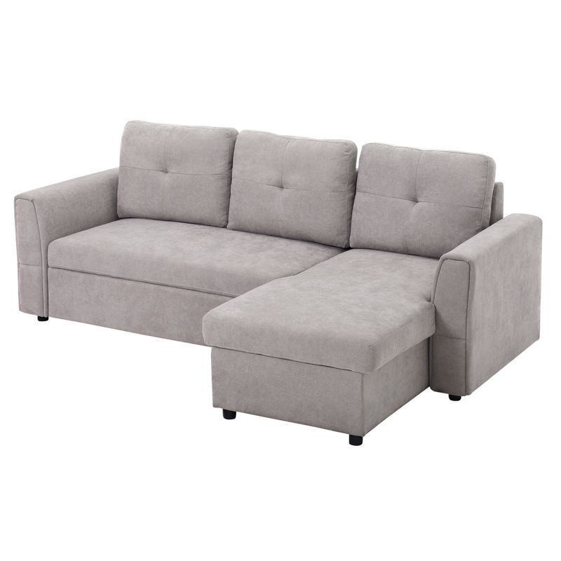 3-Sitzer Schlafsofa mit Chaiselongue | Bettfunktion, Stauraum, L-Form rechts/links | Grau | 232B x 141T x 85H cm